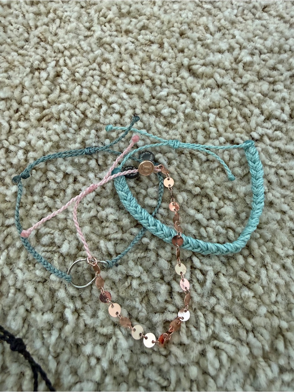 Pura Vida Braided Anklet/Bracelet Set in Aqua & Pink with Rose Gold Sequins